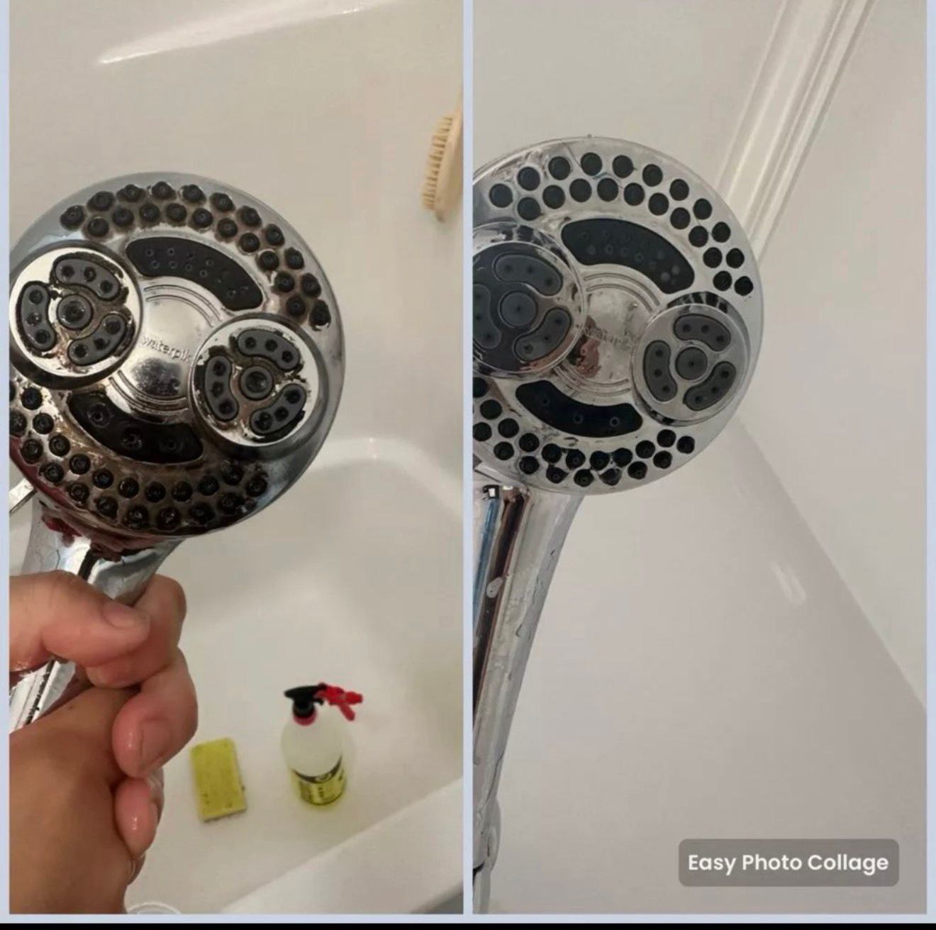 Before and after shower head cleaning